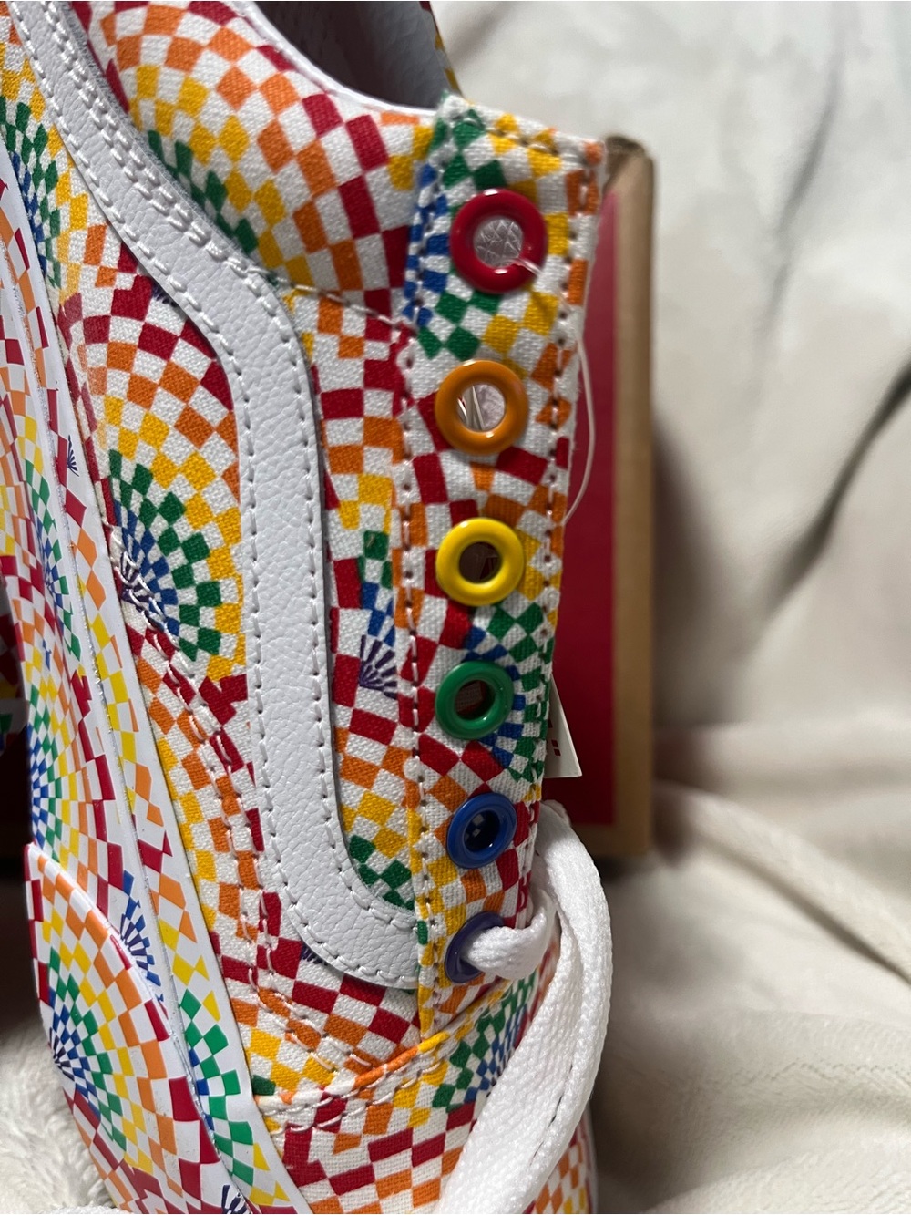 Vans woman 7 men 5.5 White-Striped Multi-Color Checkerboard Low Top Sneakers - Picture 10 of 11